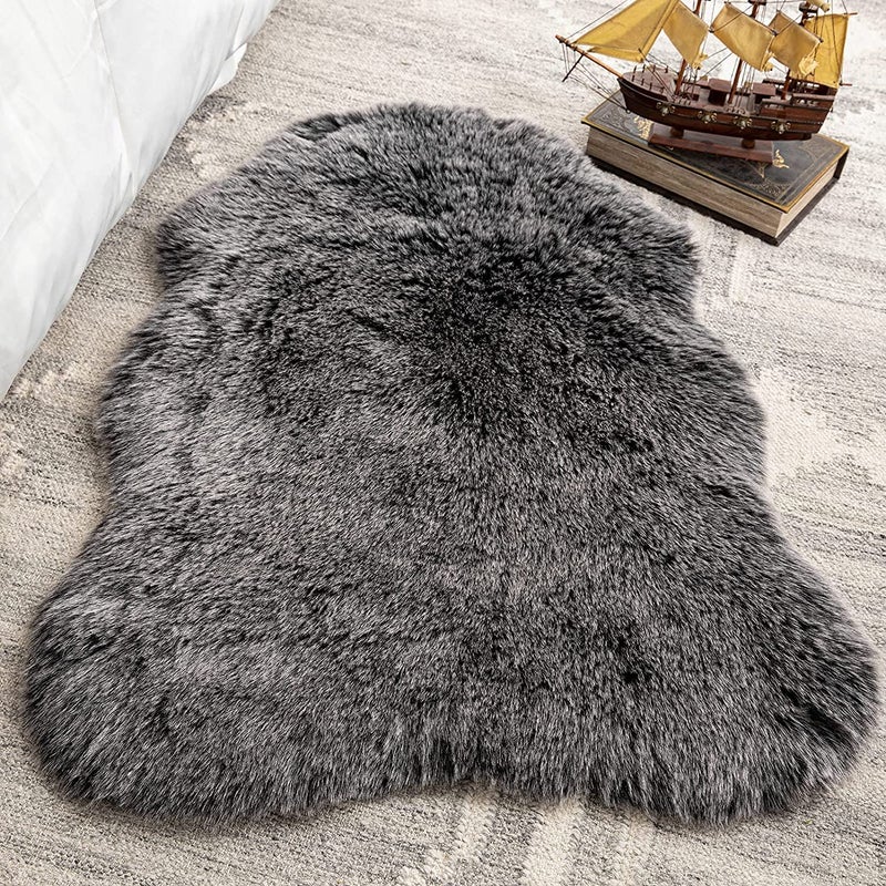Phantoscope Faux Fur Rug, Fluffy Soft Faux Fox Fur Area Rugs for Bedroom Livingroom Kids Room Decor, Shaggy Fur Rugs Anti-Skid, Balck White, 2 x 3 Feet - Image 1